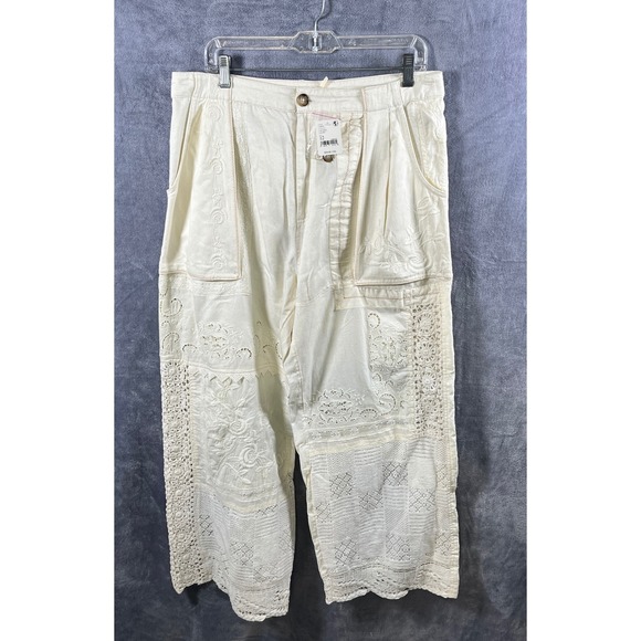 Free People Crochet Lace Pants Wide Leg Ivory Boho Size‎ 12, NWT - Picture 2 of 7